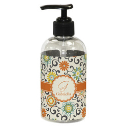 Swirls & Floral Plastic Soap / Lotion Dispenser (8 oz - Small - Black) (Personalized)