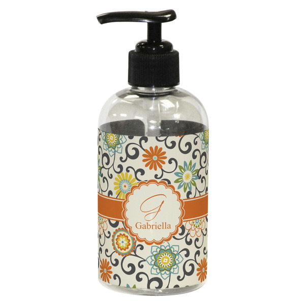 Custom Swirls & Floral Plastic Soap / Lotion Dispenser (8 oz - Small - Black) (Personalized)