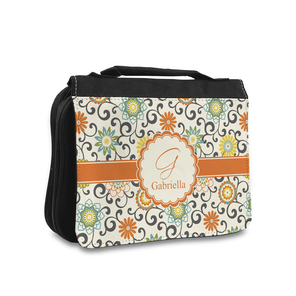 Custom Swirls & Floral Toiletry Bag - Small (Personalized)