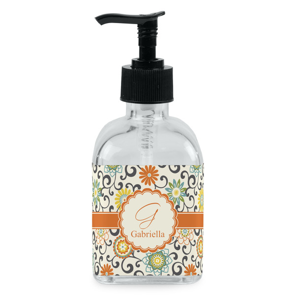Custom Swirls & Floral Glass Soap & Lotion Bottle - Single Bottle (Personalized)