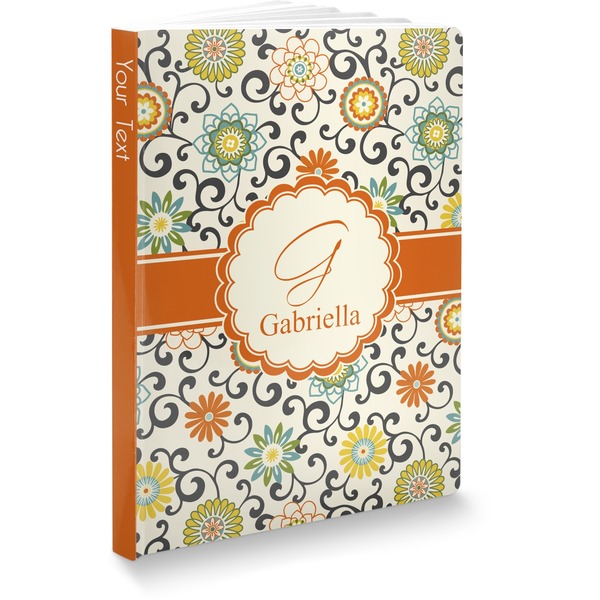 Custom Swirls & Floral Softbound Notebook - 5.75" x 8" (Personalized)