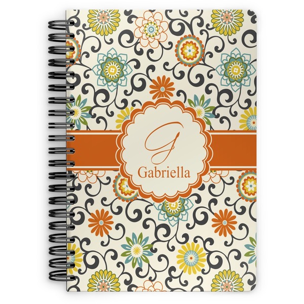Custom Swirls & Floral Spiral Notebook - 7x10 w/ Name and Initial