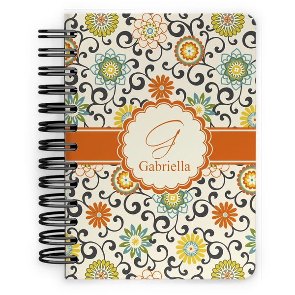 Custom Swirls & Floral Spiral Notebook - 5x7 w/ Name and Initial