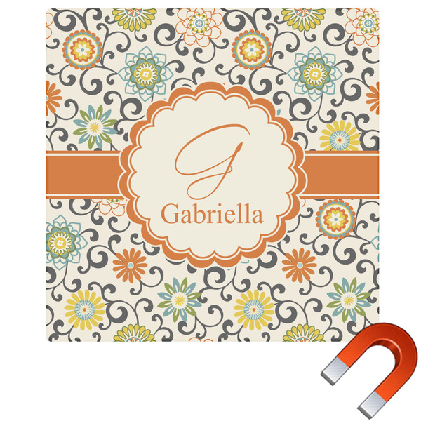 Custom Swirls & Floral Square Car Magnet - 6" (Personalized)