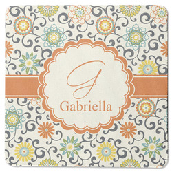 Swirls & Floral Square Rubber Backed Coaster (Personalized)