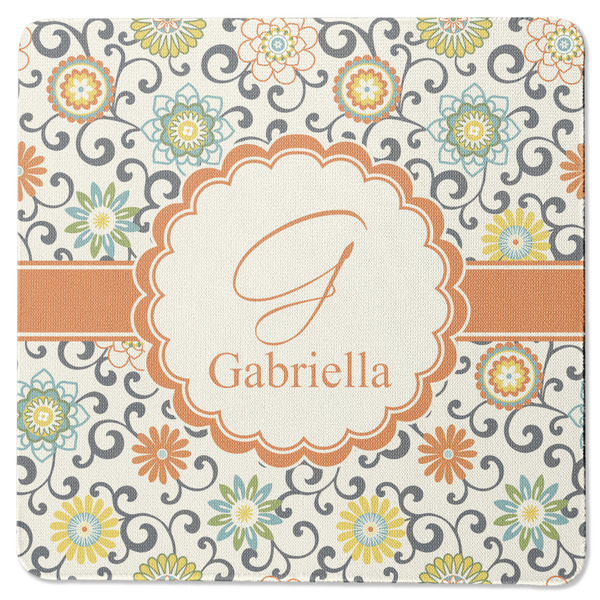 Custom Swirls & Floral Square Rubber Backed Coaster (Personalized)