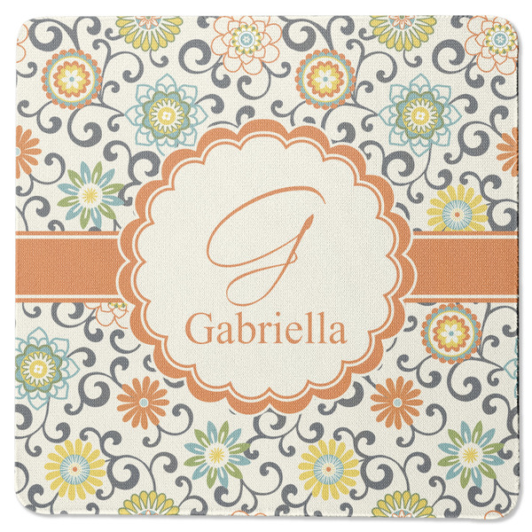 Custom Swirls & Floral Square Rubber Backed Coaster (Personalized)
