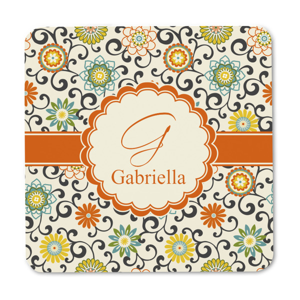 Swirls & Floral Square Fridge Magnet - FRONT