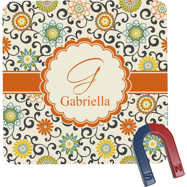 Custom Swirls & Floral Square Fridge Magnet (Personalized)