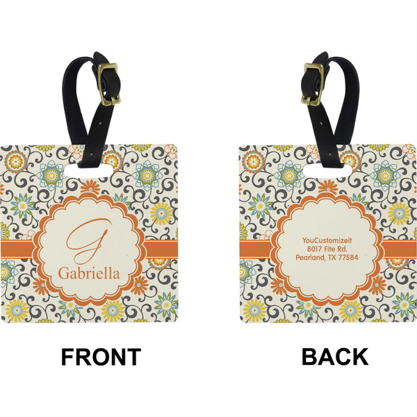 Swirls & Floral Square Luggage Tag (Front + Back)