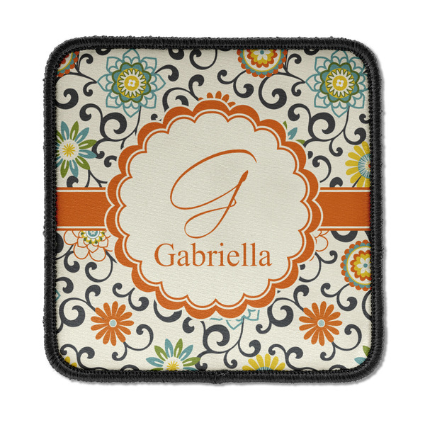 Custom Swirls & Floral Iron On Square Patch w/ Name and Initial