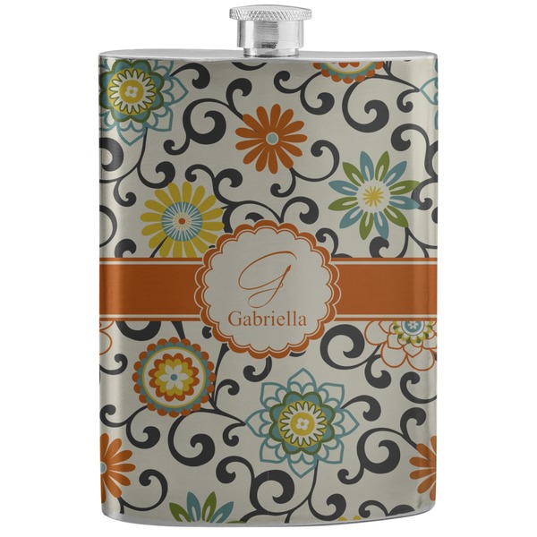 Custom Swirls & Floral Stainless Steel Flask (Personalized)