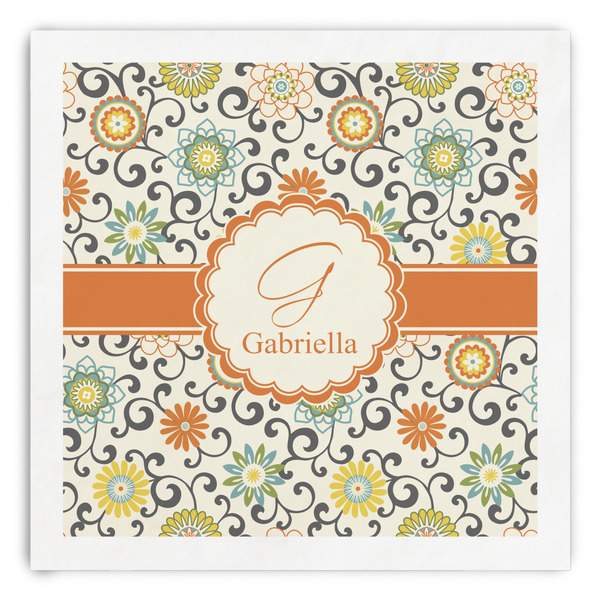 Custom Swirls & Floral Paper Dinner Napkins (Personalized)