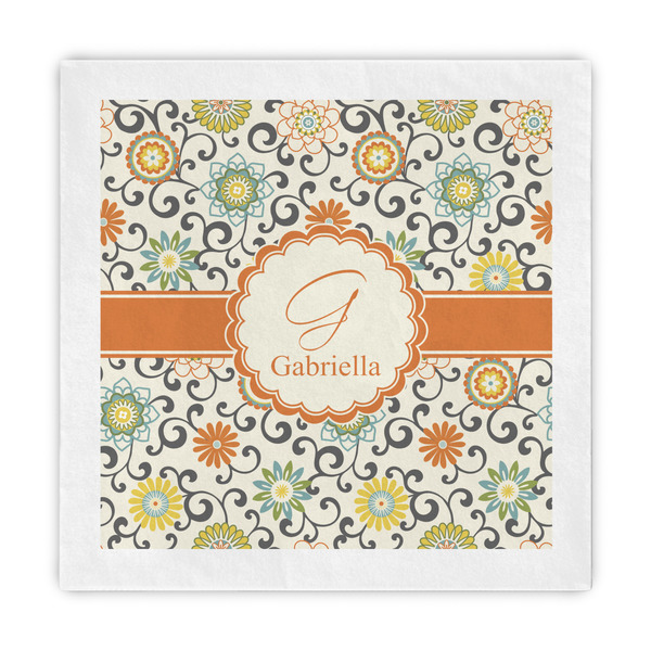 Custom Swirls & Floral Standard Decorative Napkins (Personalized)