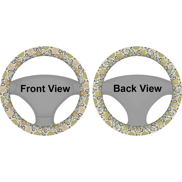 Swirls & Floral Steering Wheel Cover- Front and Back