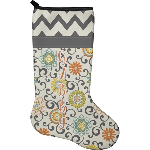 Custom Swirls & Floral Holiday Stocking - Neoprene (Personalized)