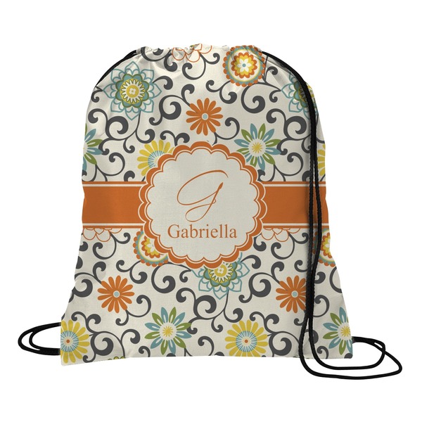 Custom Swirls & Floral Drawstring Backpack - Medium (Personalized)