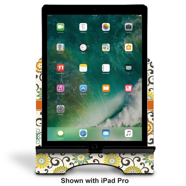 Swirls & Floral Stylized Tablet Stand - Front with ipad