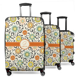 Swirls & Floral 3 Piece Luggage Set - 20" Carry On, 24" Medium Checked, 28" Large Checked (Personalized)