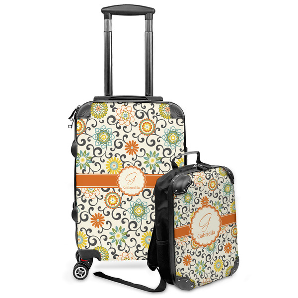 Custom Swirls & Floral Kids 2-Piece Luggage Set - Suitcase & Backpack (Personalized)