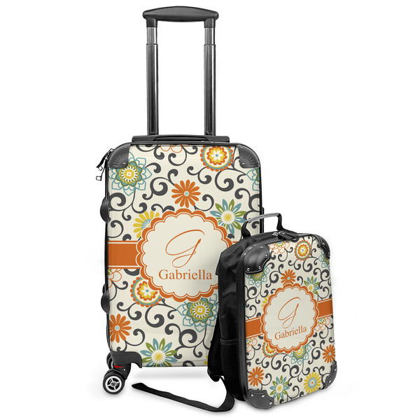Custom Swirls & Floral Kids 2-Piece Luggage Set - Suitcase & Backpack (Personalized)