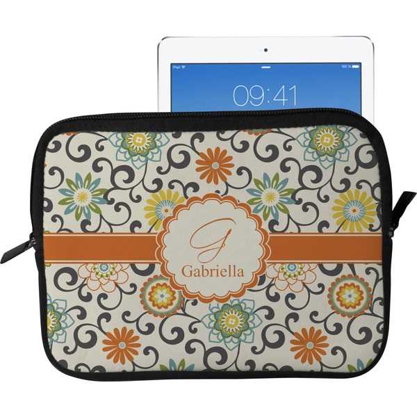 Custom Swirls & Floral Tablet Case / Sleeve - Large (Personalized)
