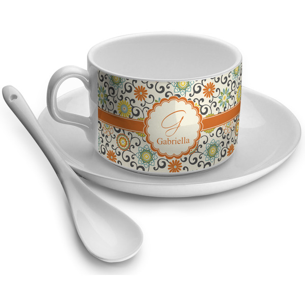 Custom Swirls & Floral Tea Cup (Personalized)