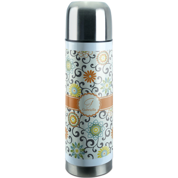 Custom Swirls & Floral Stainless Steel Thermos (Personalized)