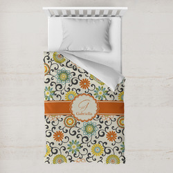 Swirls & Floral Toddler Duvet Cover w/ Name and Initial