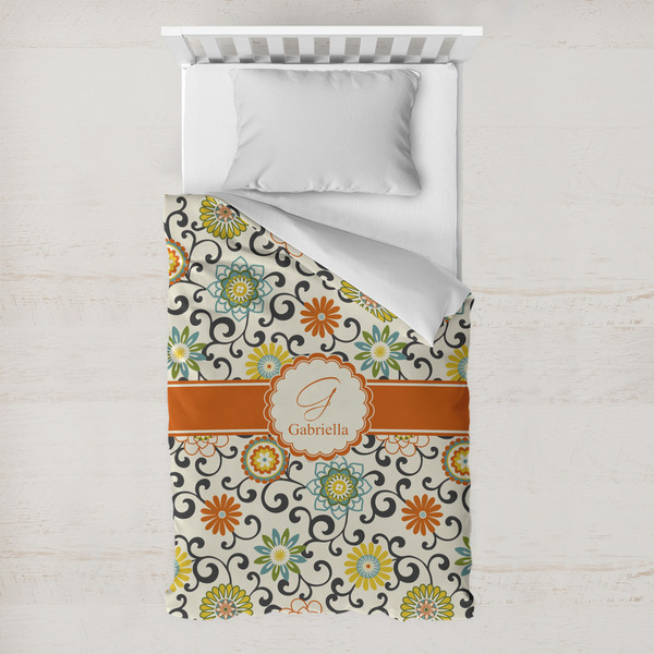 Custom Swirls & Floral Toddler Duvet Cover w/ Name and Initial