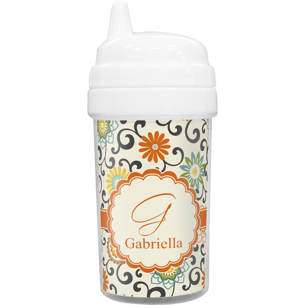 Custom Swirls & Floral Toddler Sippy Cup (Personalized)