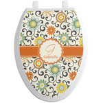 Swirls & Floral Toilet Seat Decal - Elongated (Personalized)
