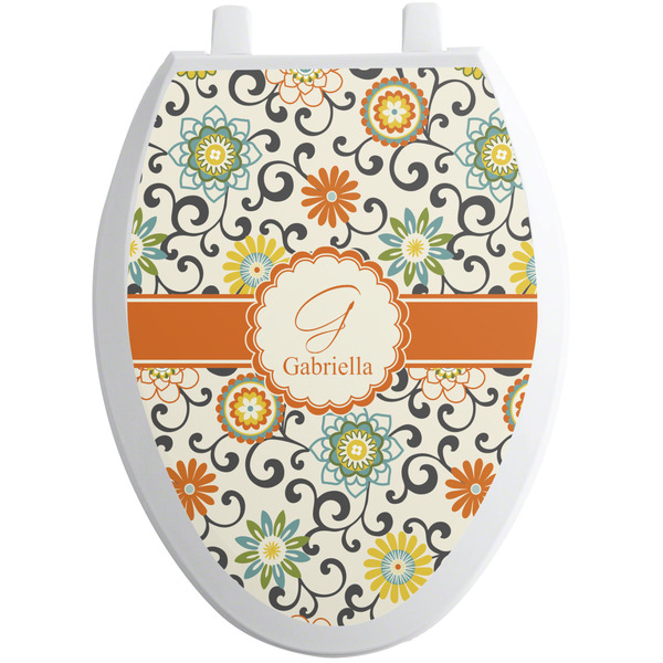Custom Swirls & Floral Toilet Seat Decal - Elongated (Personalized)