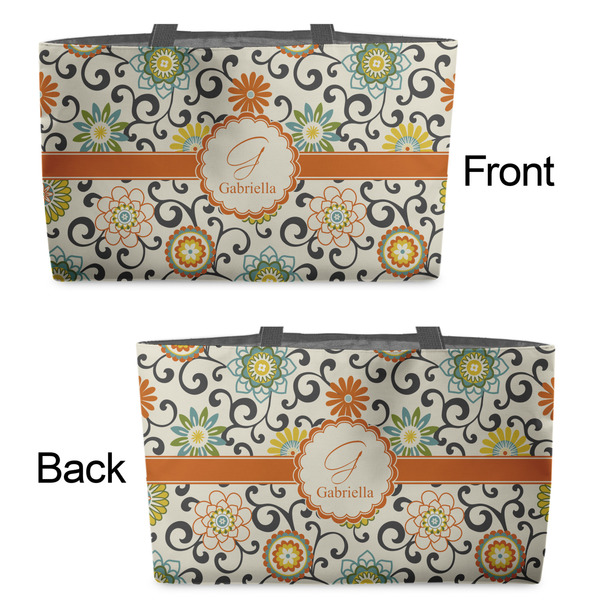 Swirls & Floral Tote w/Black Handles - Front & Back Views
