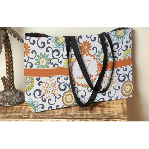 Swirls & Floral Tote w/Black Handles - Lifestyle View