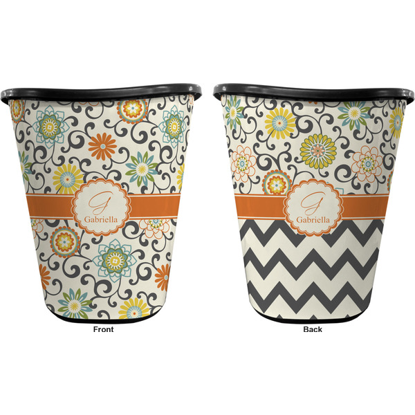 Swirls & Floral Trash Can Black - Front and Back - Apvl
