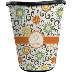 Swirls & Floral Waste Basket - Double Sided (Black) (Personalized)