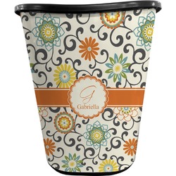 Swirls & Floral Waste Basket - Single Sided (Black) (Personalized)