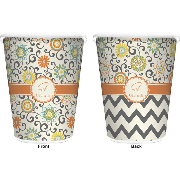 Swirls & Floral Trash Can White - Front and Back - Apvl