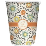 Swirls & Floral Waste Basket - Double Sided (White) (Personalized)