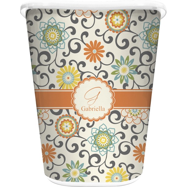 Custom Swirls & Floral Waste Basket - Double Sided (White) (Personalized)