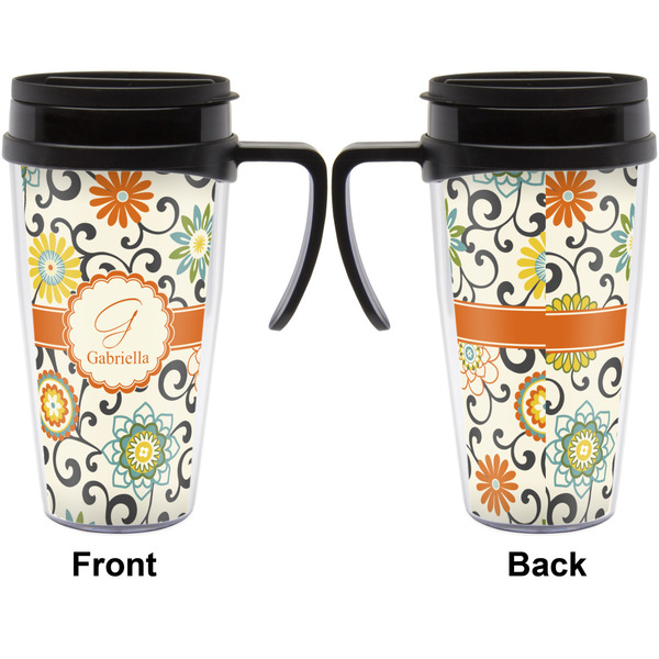 Swirls & Floral Travel Mug with Black Handle - Approval