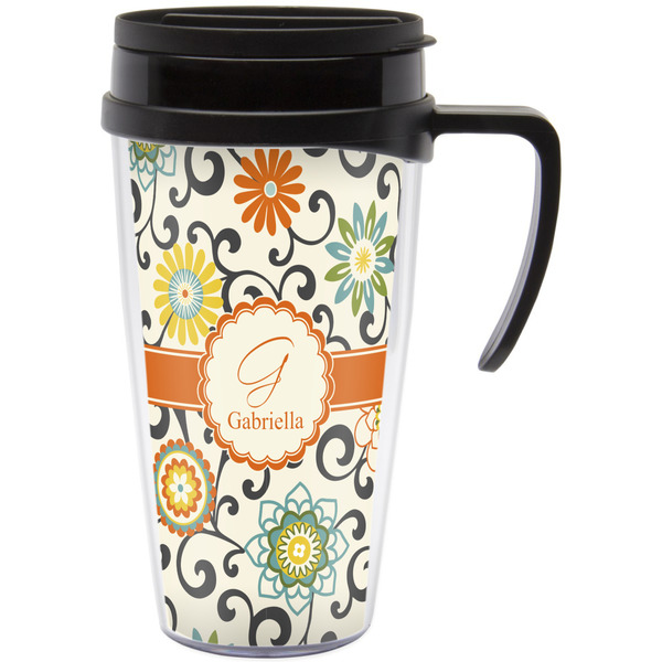 Custom Swirls & Floral Acrylic Travel Mug with Handle (Personalized)