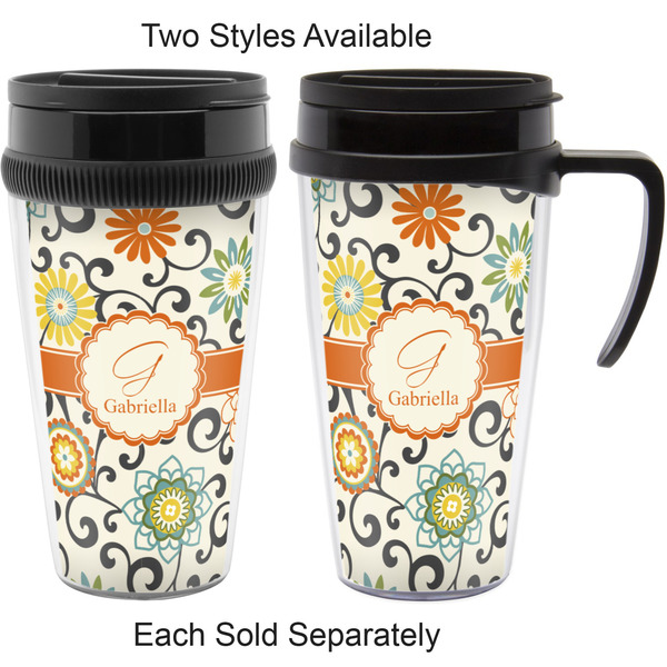 Swirls & Floral Travel Mugs - with & without Handle