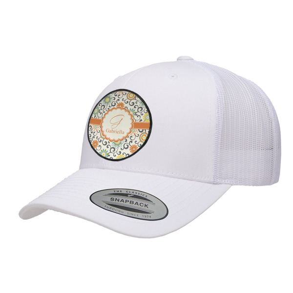 Custom Swirls & Floral Trucker Hat - White (Personalized)