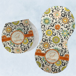 Swirls & Floral Burp Pads - Velour - Set of 2 w/ Name and Initial