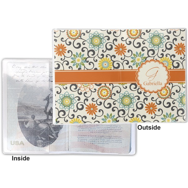 Swirls & Floral Vinyl Passport Holder - Flat Front and Back