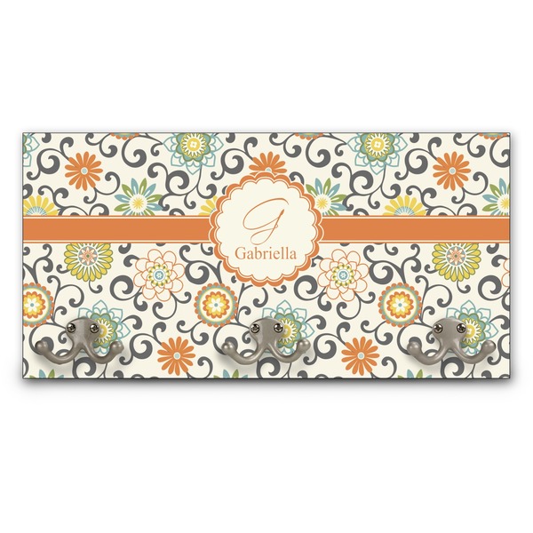 Custom Swirls & Floral Wall Mounted Coat Rack (Personalized)