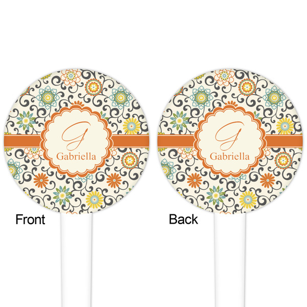 Swirls & Floral White Plastic 4" Food Pick - Round - Double Sided - Front & Back