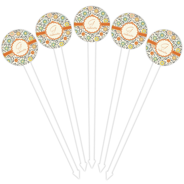 Swirls & Floral White Plastic 4" Food Pick - Round - Fan View